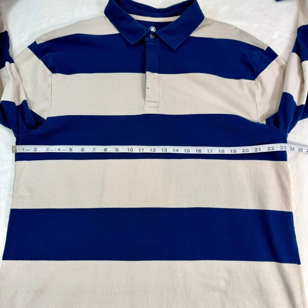 Southern Proper Rugby‎ Shirt Mens XL Tall Navy Tan Long Sleeve Quiet Luxury